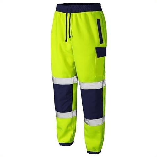LJ Mens Hi Vis Viz Jogging Bottoms Combat Trousers Safety Sweat Pants Super Soft Fleece Workwear Joggers (Yellow/Navy, X-Large, x_l)