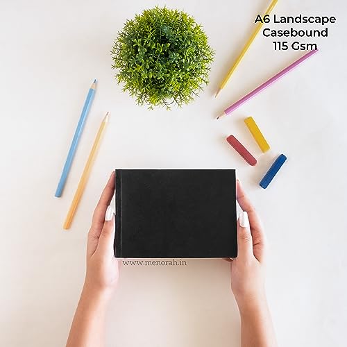 Image of MENORAH - Sketchbooks for Artists-A6-115 GSM- (Pack of 2 Combo)(160 Pages /80 Sheets)-Drawing Book for Artists-(Landscape 10.5 x 14.8 cm & Portrait 14.8 x 10.5 cm)-Completely Handmade -Black