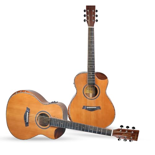 Image of Kadence SHM100PRO Slowhand 38 inch Electro Acoustic Guitar | Dreadnought Demi Cutaway | Professional Solidwood | Built-in Pickup + 2 Band EQ | Comes with Bag | Includes Learning Course | Brown