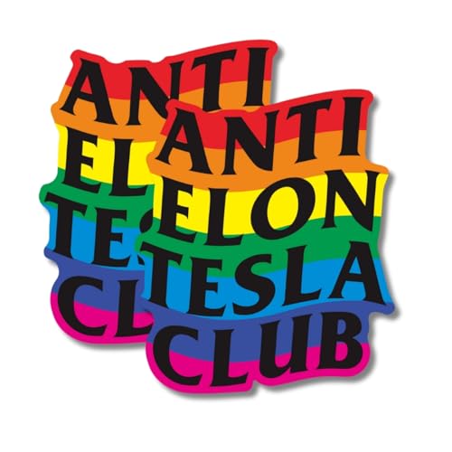 Anti Elon Club Car Magnet - 2-Pack 4.28 x 5 Reflective Vinyl Anti-Elon Musk Bumper Magnet This is a Funny and Waterproof Car Truck or Fridge Accessory (Rainbow Black)