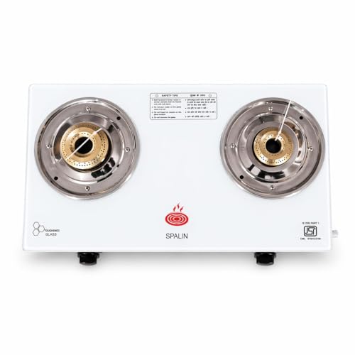 Image of 2 Burner Manual Gas Stove | BIS Certified | High Efficiency Brass Burners | Durable & Lightweight (white, 2 Burner Manual Gas Stove | Rust-Proof White Aluminium Body)