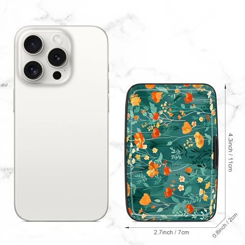 Image of Card Holder Credit Cards Holder for Women RFID wallet women Business Card Holder Wallet Mini Aluminum Card Wallet RFID Blocking Slim Metal Hard Card for Women, Flowers and Plants