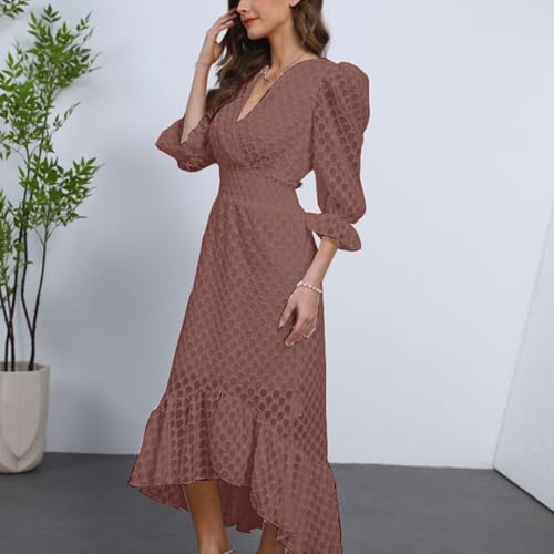 Image of Womens Short Sleeve High Low V-Neck Long Maxi Boho Spring Summer Easter Dress Bridal Shower Dresses for Guest