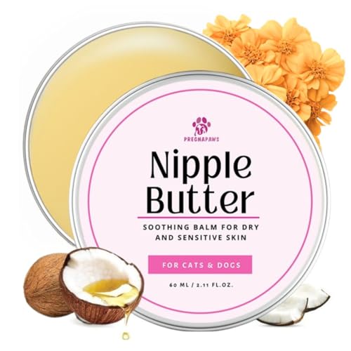 PREGNAPAWS Nipple Soothing Balm for Nursing Dogs & Cats Lick-Safe Lanolin-Free All-Natural Nipple Butter Soothes Chapped & Cracked Skin Coconut Oil Shea Butter Vitamin E 2.11 oz