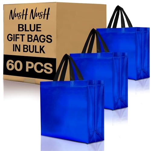Nush Nush Set of 60 Reusable Blue Gift Bags with Handles