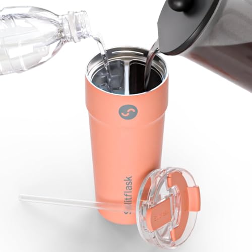 Splitflask Stainless Steel Insulated Tumbler Cup with Straw & Sip Lid Dual Drink 30oz Travel Mug for Hot & Cold Beverages Leak-Resistant Coffee & Water Cup for Car Gym Work BPA Free