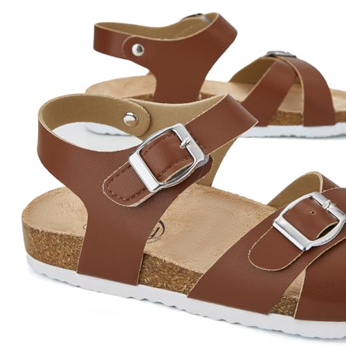 Image of Trary Girls Sandals Open Toe Casual Summer Shoes with Cork Footbed Comfortable Flat Sandals for Little Kids