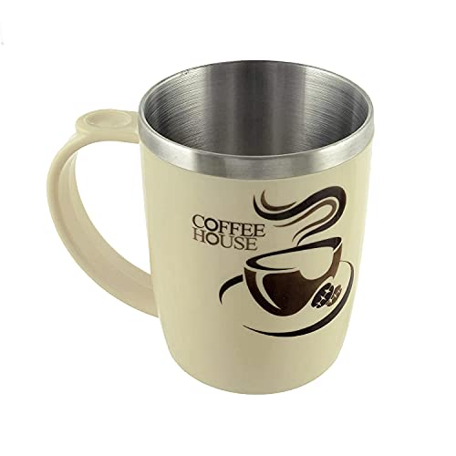Image of Kuber Industries Insulated BPA Free Plastic Coffee Mug with Lid Pack of 2 (Cream)
