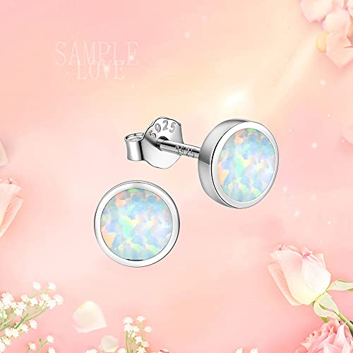 White Gold Plated Sterling Silver Opal Stud Earrings 3Mm-8Mm Options, Simulated Opal Dot Studs Hypoallergenic Jewelry (3, White-Round) #TOP3