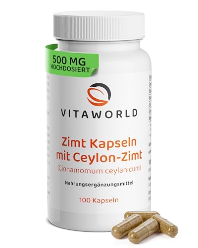 Zimt Kapseln Ceylon Zimt Kapseln hochdosiert mit 1500 mg pro Tagesdosis (100 Stück) ideal zur täglichen Ergänzung mit Magnesium Zink & Chrom vegan ohne Zusätze laborgeprüft vitaworld