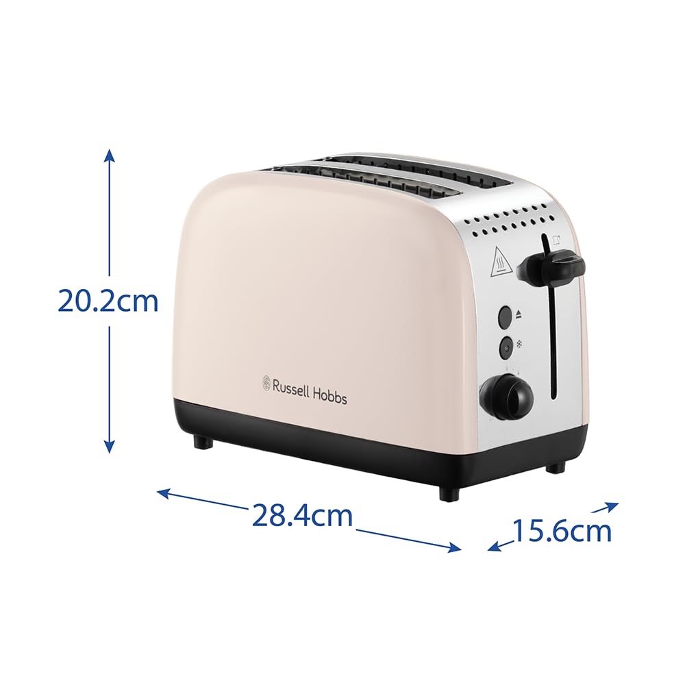 Russell Hobbs Grille pain [pour 2 tranches] Colours Plus Jasmin (6 réglages, fentes longues, dorage rapide, surélévation, décongélation, réchauffage, support petits pains,arrêt auto, 1600 W) 26930-56