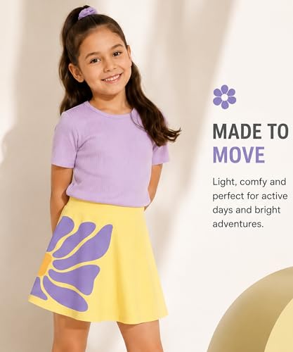 Image of KYDA KIDS Girls 100% Pure Cotton Skater Skirt with Attached Inner Shorts | Ideal for Summer Sports, Play & Casual Wear | Comfortable Fit for Girls Aged 2-16 Years
