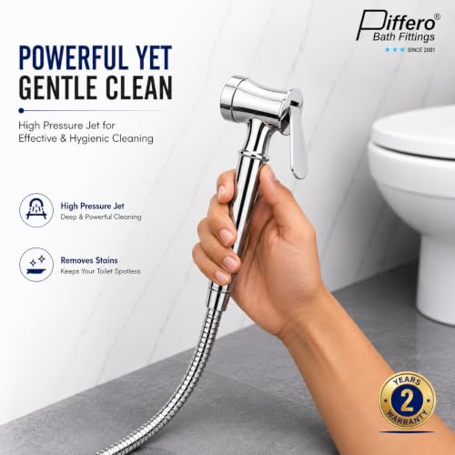 Image of Brass Health Faucet with 1M Hose and Hook for Bathroom & Toilet | Jet Spray for Toilet | 2 Years Warranty | High Pressure Jet Spray Pipe | Pure Brass