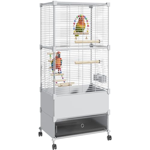 Bird Cage Parakeet Cage Hanging Windows with Sliding Window, Dense Wire Mesh, Removable Tray & Wheels Bird Flight Cage