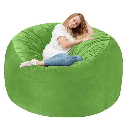 Homguava 4 FT Bean Bag Chair: 4' Bean Bags with Memory Foam Filled, Large Beanbag Chairs Soft Sofa with Dutch Velvet Cover-Lime