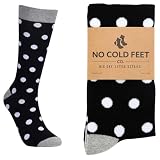 No Cold Feet Men’s Black with White Polka Dots Dress Socks – Comfortable Cotton Blend, Perfect for Casual, Formal, or Groomsmen Wedding Wear – Stylish Socks for Men (Size 8–13), Black/White Polka Dots