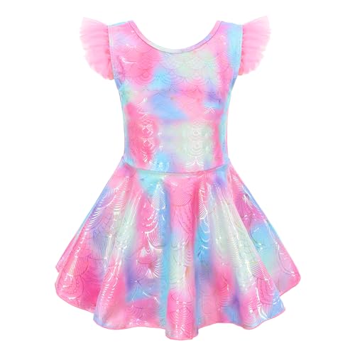 Girl One Piece Swimsuit with Short Modest Beach Swim Dress Printed Skirted Bathing Suit