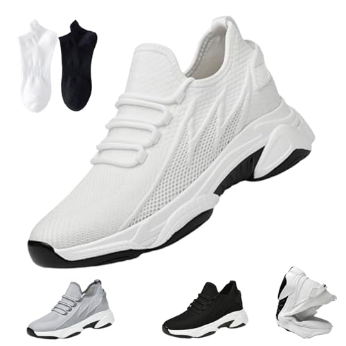 Height Increase Sneakers 4 inch Invisible Internal Lift Cushioned Lightweight Breathable Removable Insole for Daily Wear (White - 4.0 Inches Adult Men 8.5 Numeric US Footwear Size System Medium)