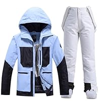 HOTIAN Damen Ski Jacke und Hosen 2 Teilig Set Skianzug Damen Wasserdicht Winddicht Winter Outdoor Warme Skifahren Skibekleidung damen set 167 BU+WT M