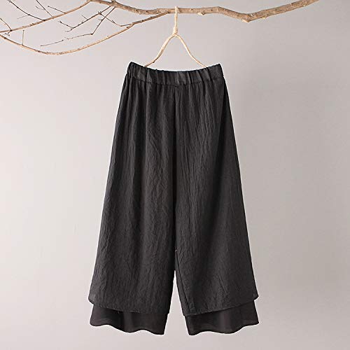 Minibee Women's Wide Leg Pants Loose Layer Capris Yoga Palazzo Elastic Waist Trousers Black L #TOP1