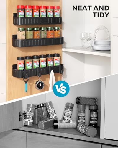 Image of Nieifi Spice Rack, Wall Shelf, Pack of 4, Spice Rack for Kitchen (Black)
