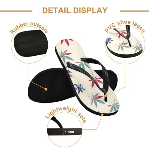 ALAZA Maple Leaf Pattern Flip Flops for Women Fashion Beach Slippers Comfort Mens Flip Flops Non-Slip Rubber Shower Slippers Sandal for Hotel Travel Sport,XS3