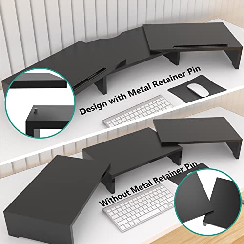 Image of WALI Dual Monitor Stand Riser, 3 Shelf Laptop and Computer Monitor Stand with Phone Holder, Length and Angle Adjustable Desk Organizer (PTT007T-B), Black | 3 Shelf Laptop and Computer Monitor Stand, Length and Angle Adjustable Desk Organizer (PTT007T-B), Black