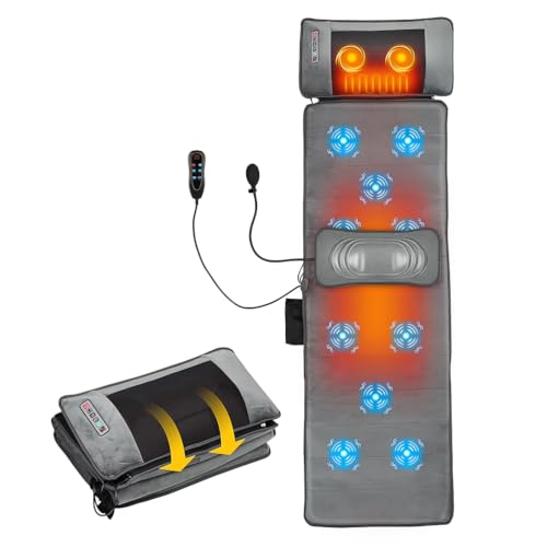 Colchoneta de Masaje Cuerpo Completo con calefacción, Masajeador de Espalda con Almohada de Masaje Shiatsu Desmontable para Todo el Cuerpo, Masaje con Calor, relajación Muscular