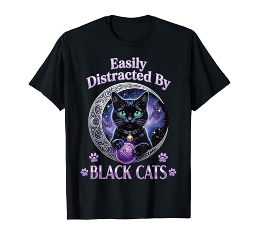 Easy Distracted By Cats Moon Night Black Feline Kitten T�V���c