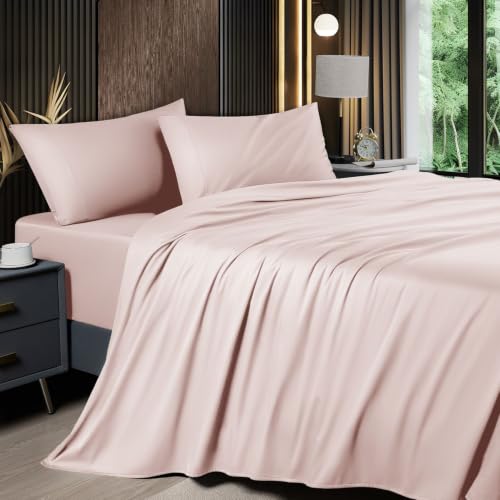 Shilucheng 4 Piece King Sheet Sets, Cooling Sheets, Light Pink