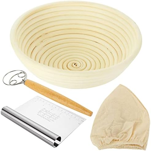 WOPPLXY 4 PCS Banneton Bread Proofing Basket 9 Inch Round Sourdough Proofing Basket Set with Bread Making Tools and Supplies, Banneton Basket for Sourdough Bread Baking