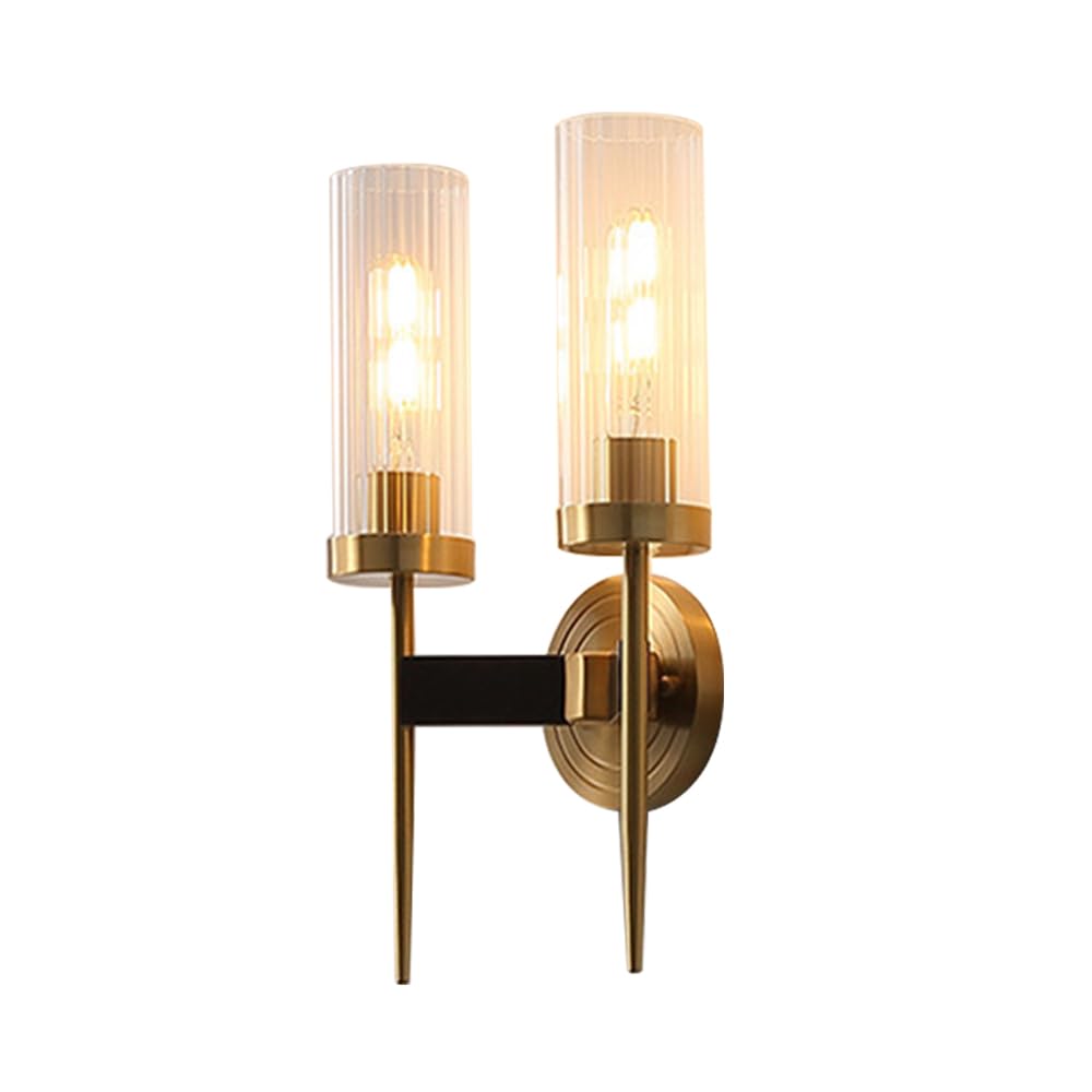 SXECAEPS Modern Wall Light Fixture Brass Sconce Lighting Hardwired Lamp Vanity Lights Ribbed Glass Lampshade E27 Sconces for Living Room Bedroom Bedside Hallway