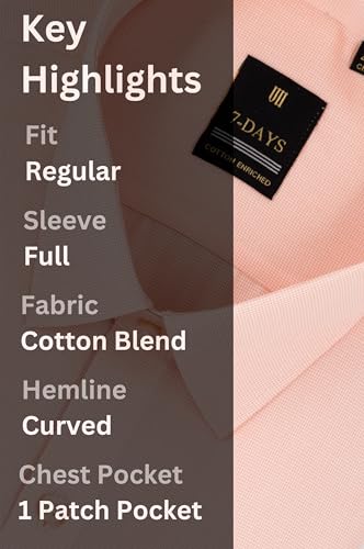 Image of 7-DAYS Premium Men's Formal Shirts - Cotton Rich, Textured Self-Design, Full Sleeve, Regular Fit, Wrinkle Resistant, with Pocket - Perfect for Office