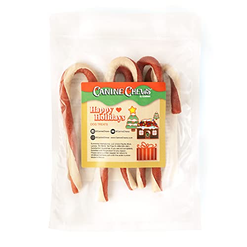 Canine Chews Candy Cane Christmas Dog Treats - Pack of 4 Chicken-Flavored & Rawhide-Free Holiday Dog Treats - Fun and Festive Dog Stocking Stuffers & Christmas Treats for Dogs of Any Size or Breed