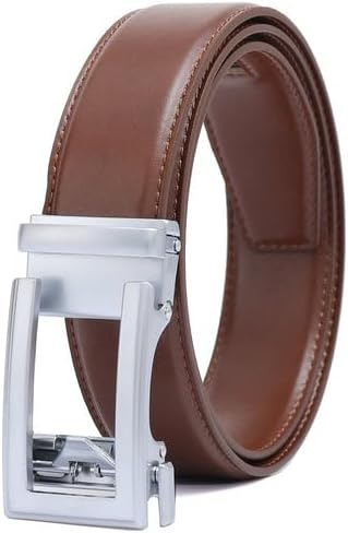 DOSHI Men's Auto 1 Vegan Leather Belt - Silver Buckle, Order 1 Size Up from Pants Size