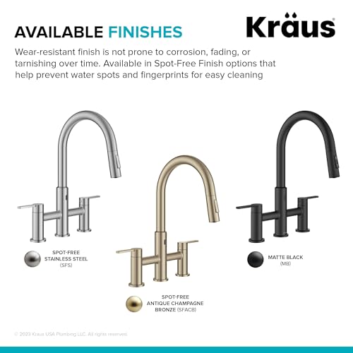 Image of KRAUS Oletto Touchless Sensor Bridge Kitchen Faucet with Pull-Down Sprayhead in Spot-Free Stainless Steel, KSF-3122SFS