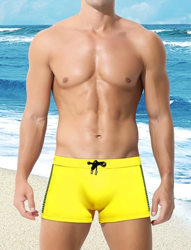 FEOYA Men's Swim Jammer Short Swimsuit Trunks Quick Dry Square Leg Swim Briefs Board Shorts with Drawstring2