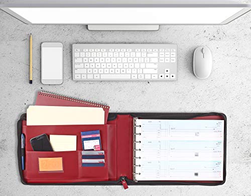 2Fold Zippered Business Check Binder 7 Ring For 3-Up Business Size Checks With Extra Business Card Case - Pu Leather Deluxe 7 Ring Checkbook Binder Portfolio With 600 Check Capacity And Storage #TOP1