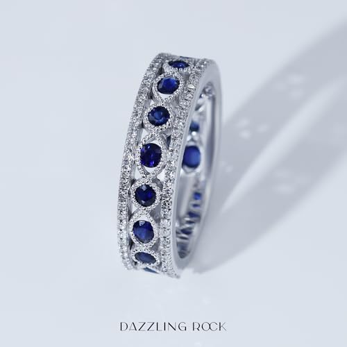 Dazzlingrock Collection Round Gemstone & White Diamond Womens Vintage Stackable Wedding Band, 10K/14K/18K Solid Gold2