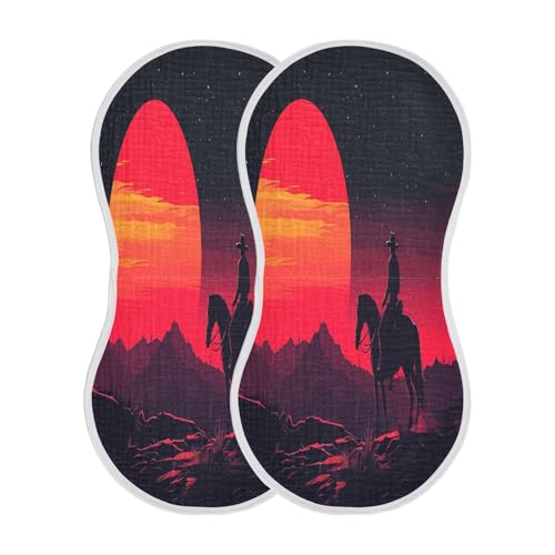 JUZIHAI 4Pack Sunset Cowboys Baby Burp Cloths Soft Cotton Burp Rags,Super Absorbent Burp Cloth Bag for Newborn Baby Boys/Girls2