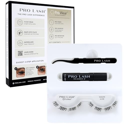 Pro Lash ProWear - Kit de mini racimos de pestañas, pestañas más fáciles de aplicar, extensiones de pestañas en racimo de 10 días, pestañas postizas más adhesivo y pinzas, volumen n.º 02, color negro