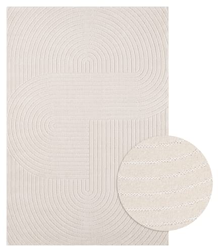 the carpet Santo Plus Outdoor Teppich – Wetterfest & Pflegeleicht, Balkon Teppich, Terrasse & Garten, Flachgewebe Indoor & Outdoor, Modern für Wohnzimmer & Schlafzimmer, Creme, 120 x 160 cm