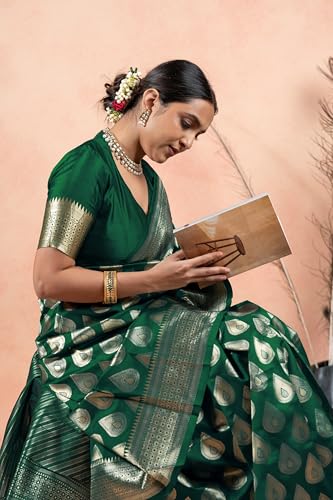 Image of Subham Saree for Woman Silk Cotton Kanjivaram | Soft Daily Wear Golden Zari Sari with Jacquard Blouse Piece
