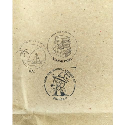 Image of Kunya Personalised Book Stamp with Your Name(3.5 cm Dia), customised for Stamping Books for Readers, Great Gift for booklovers, Kids, Teachers (Beach Reader)