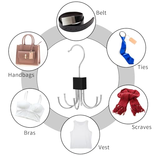 Gjinxi 2 Stück Gürtelaufhänger Gürtelhalter Organizer 360 Drehbar Krawattenhalter Platzsparender Metall Gürtel Aufbewahrung Hanging Bag Rack Gürtel Krawatte Sling Hook Schalbügel für Krawatten Taschen