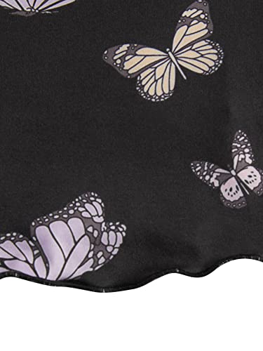 Romwe Girl's Cute Butterfly Print Sleeveless Lettuce Trim Tank Crop Tops Vest Black Butterfly 11-12Y #TOP3