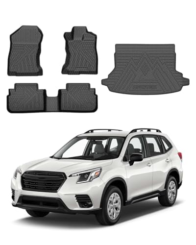 Powerty Floor Mats & Cargo Liner for 2019-2024 Subaru Forester Accessories Cargo Mats TPE All Weather Floor Liners Heavy-Duty Trunk Liners Trunk Mat 3PCS