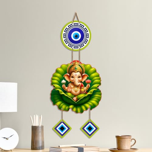 Image of Artvibes Bal Ganesh on Lotus Leaf Evil Eye Wall Hanging for Home Decor | Nazar Protection Hanging for Entrance Living Room Temple Office | Vastu Blessings Positive Energy Decorative Gift (WH 8569N)