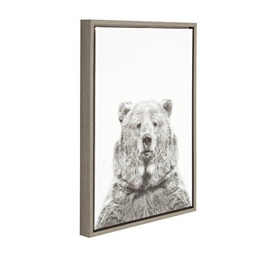 Kate And Laurel Sylvie Bear Animal Print Black And White Portrait Framed Canvas Wall Art By Simon Te Tai, 18X24 Gray #TOP1