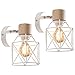 iDEGU 2 pezzi Lampada da Parete Vintage 15CM Applique da Parete in Legno Metallo Design Gabbia Industriale E27 Illuminazione Interni Lampada a Muro per Corridoio Soggiorno Camera da Letto (Bianco)
